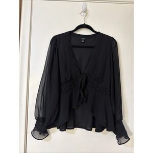 Haver London Sz L Peplum Blouse Whimsygoth Lace Black Romantic Cottagecore